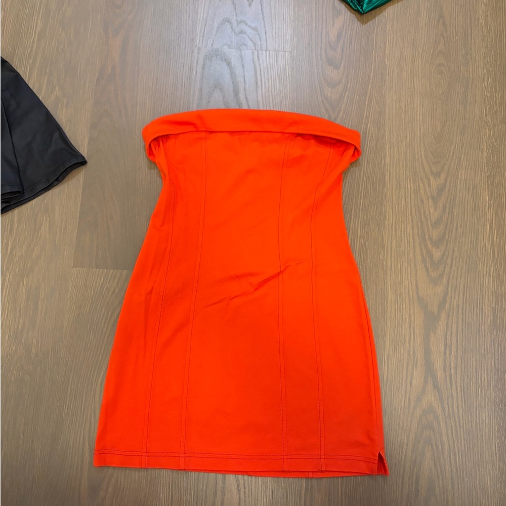 Urban Outfitters Bright Orange Strapless Mini Dress
